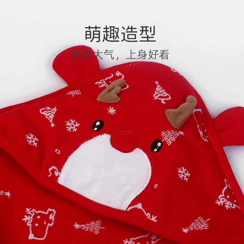 婴儿抱被秋冬保暖宝宝夹棉包被新生儿产房襁褓巾红色喜庆圣诞新年