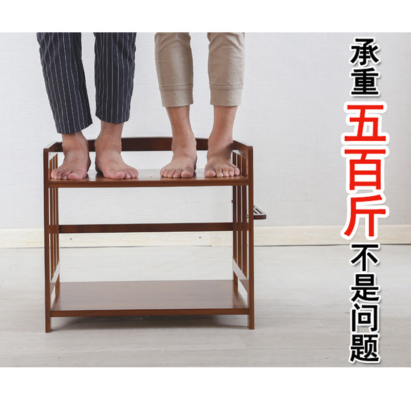 厨房置物架烤箱微波炉架蔬菜落地多层三层可移动带轮实木收纳架子
