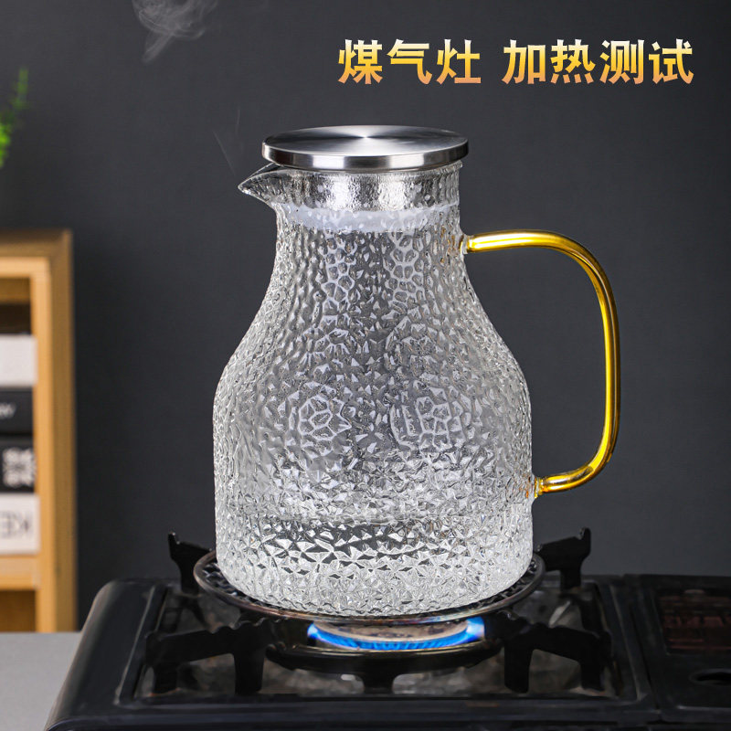 锤纹耐热玻璃凉水壶套装家用白开水杯组合冷水壶耐高温泡茶壶扎壶