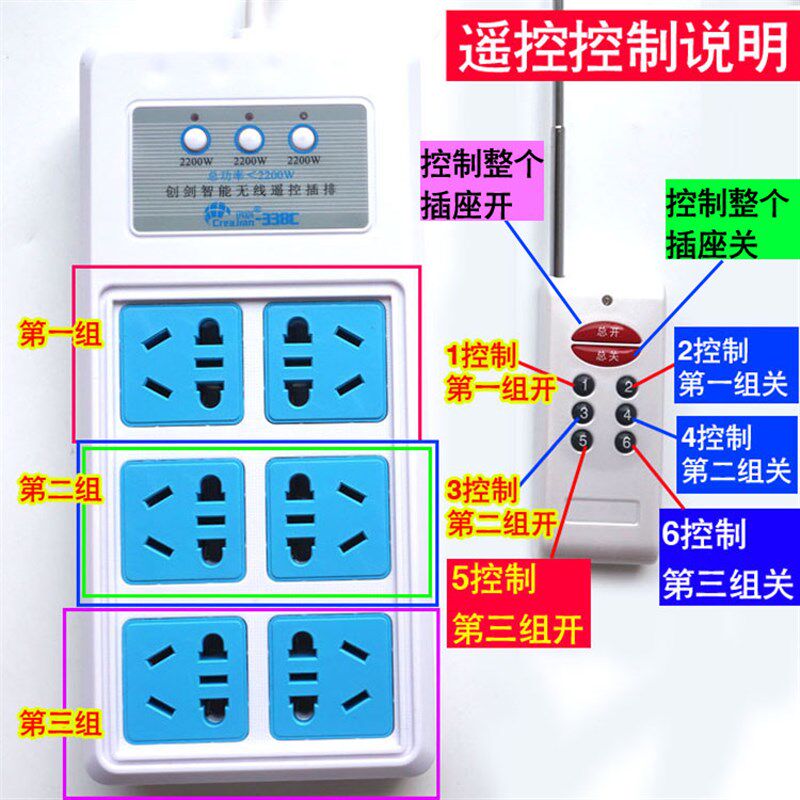 包邮大功率无线遥控插座插排15米穿墙懒人开关独立控制遥控器338