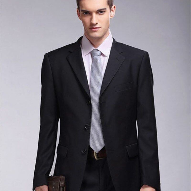 男士职业西装套装裤装工作制服商务纯黑深蓝色两粒扣三扣西服套装