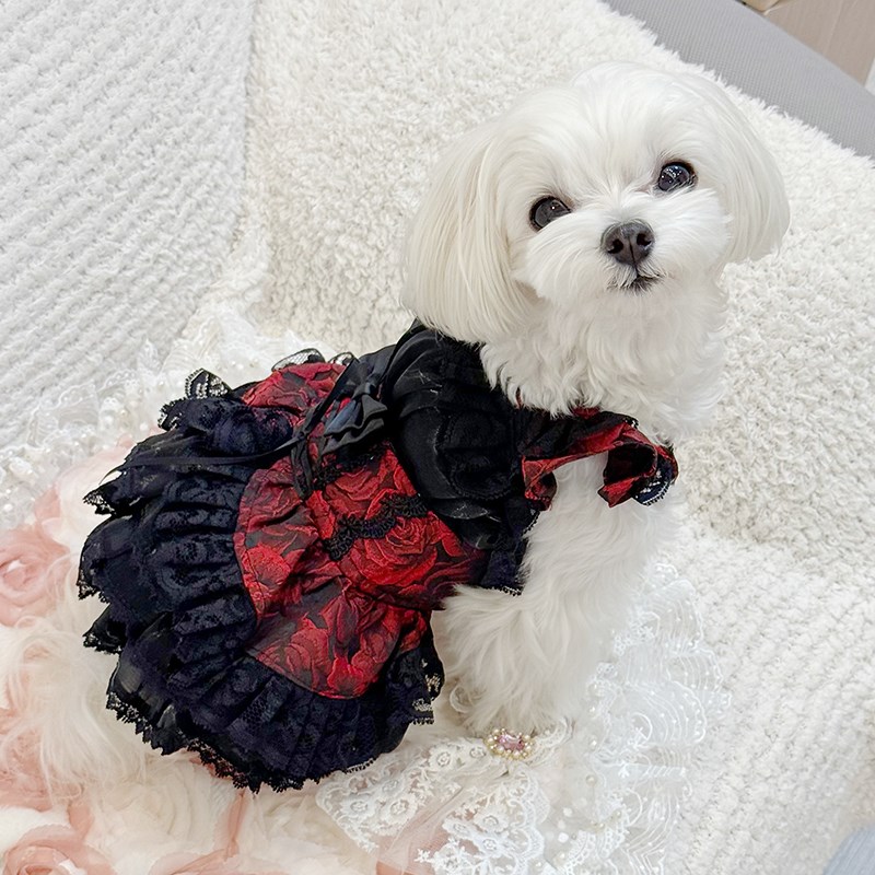 私宠手作狗狗长发公主裙小型犬可爱裙子博美小马泰迪猫咪春秋衣服