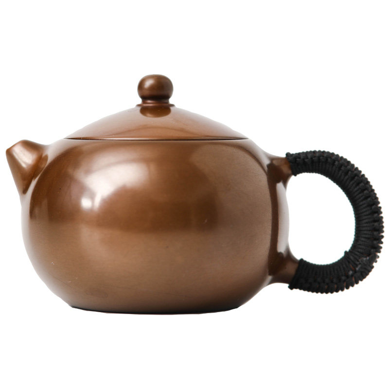 大红袍西施壶铜壶烧水壶手工倒把煮茶泡小茶壶套装紫铜茶道摆件