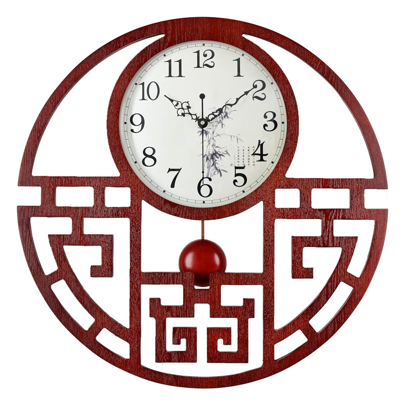 挂钟客厅静音中式钟表大号时钟创意个性石英表复古木钟卧室田园大