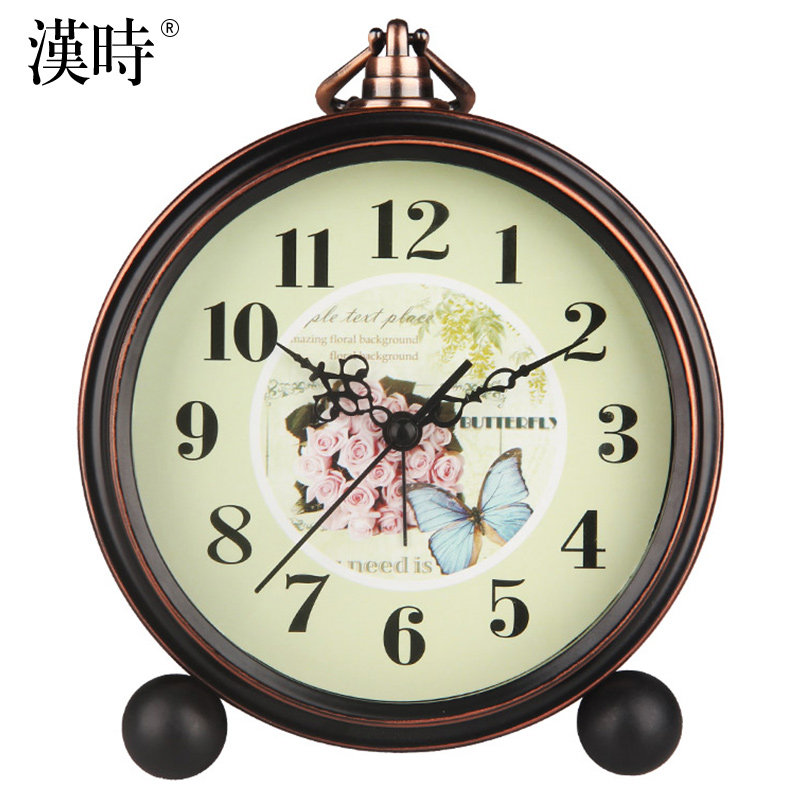 汉时欧式古典装饰闹钟卧室时尚静音金属座钟家用复古墙壁挂钟HA65