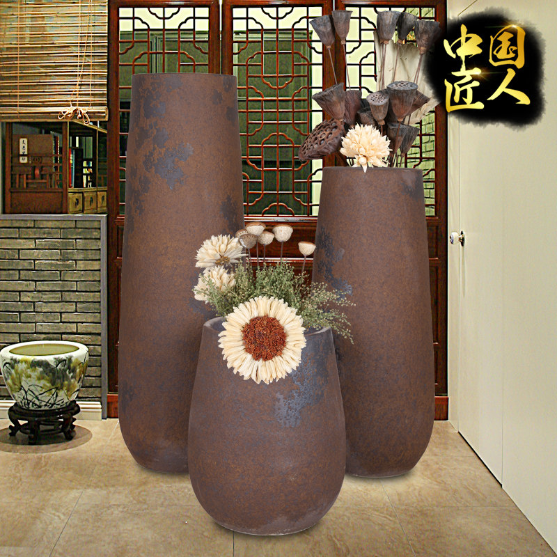 景德镇陶瓷复古陶罐玄关欧式插花干花落地大花瓶客厅家居装饰摆件