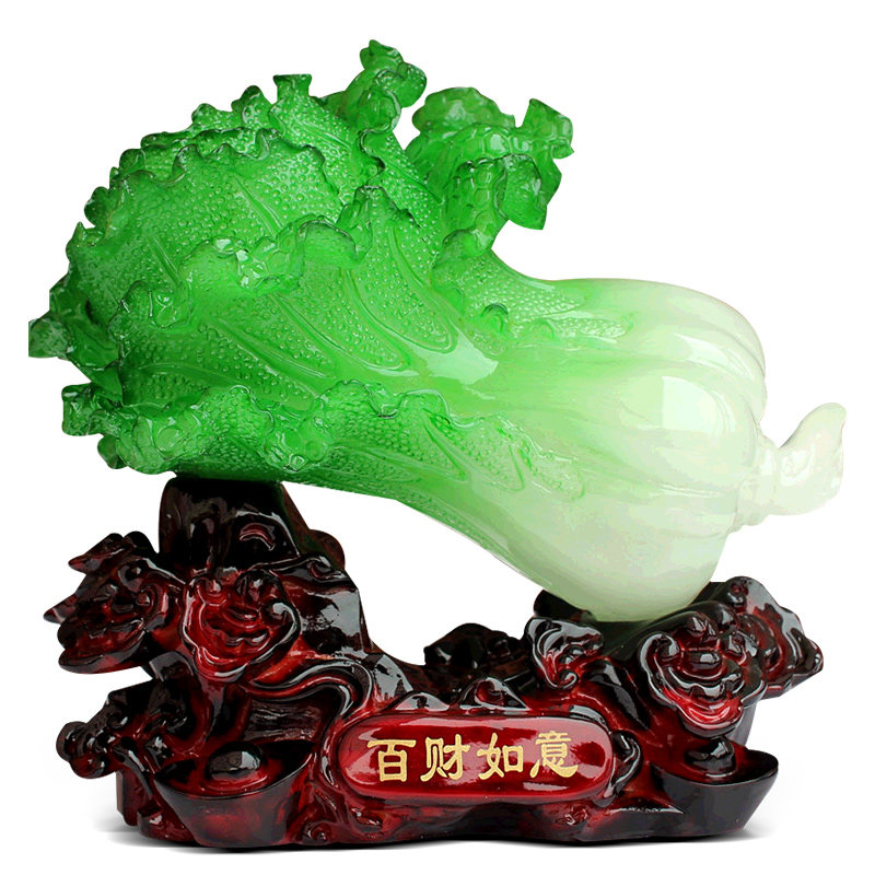 聚善缘 玉白菜摆件 招财博古架中式酒柜家居客厅装饰品摆设工艺品