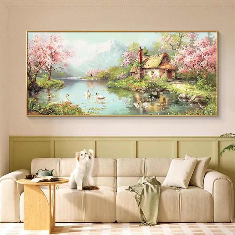 法式小众春意风景手绘油画客厅装饰画莫奈印象派沙发背景墙壁挂画