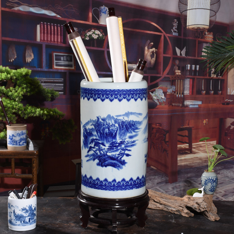 景德镇陶瓷花瓶瓷器花插青花瓷箭筒卷轴缸书画筒字画缸帽筒雨伞桶