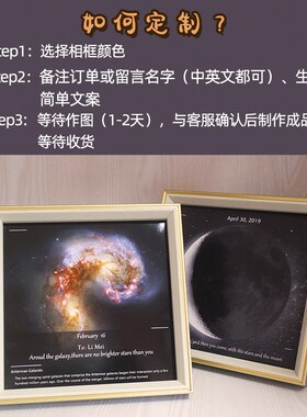 三碗猫子生日当天宇宙星空出生月亮月相定制纪念日礼物星空图相框