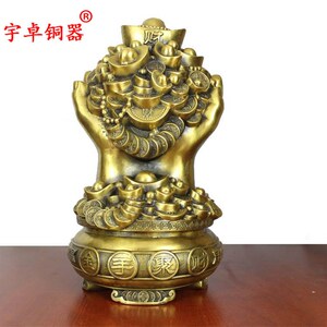 宇卓铜器纯铜摆件铜手铜一手金铜聚宝盆工艺品摆件