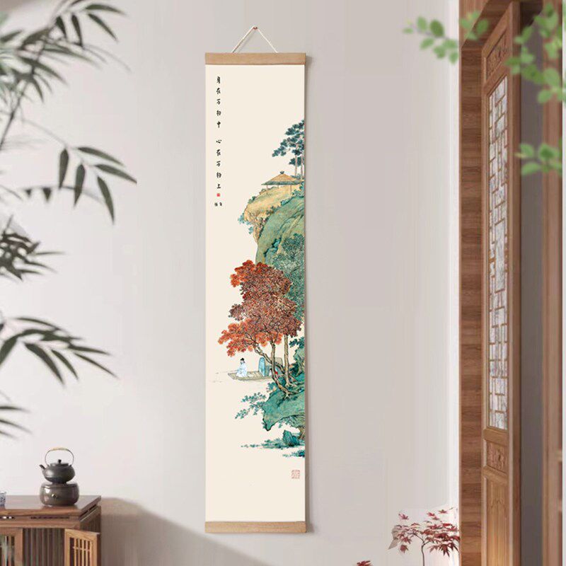 水墨宣言 新中式国画山水卷轴挂画实木挂轴画古风装饰画茶室墙画