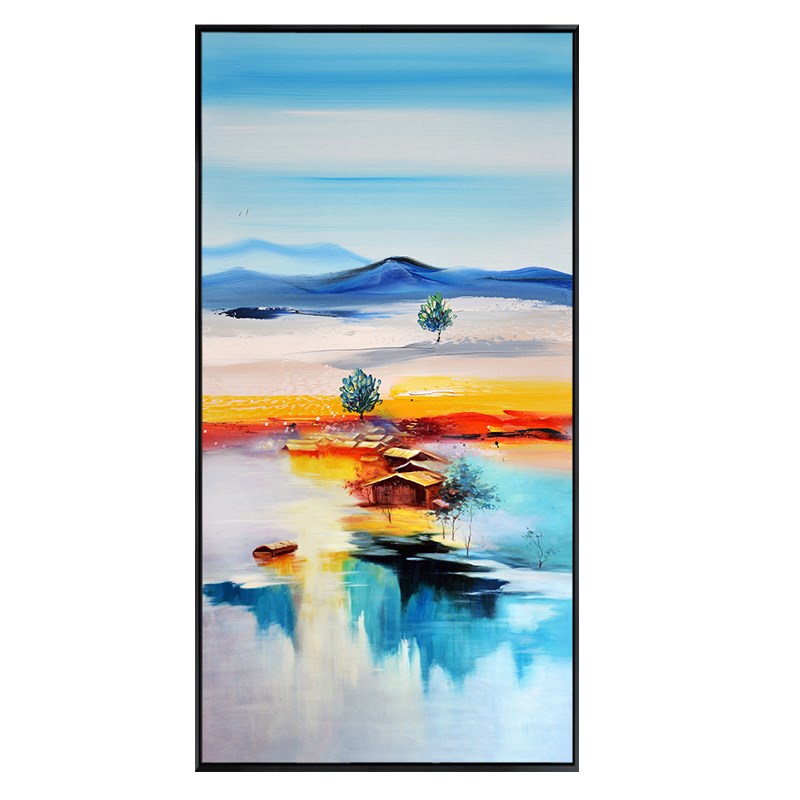 玄关装饰画抽象风景走廊竖版挂画新中式风过道墙面装饰入户壁画