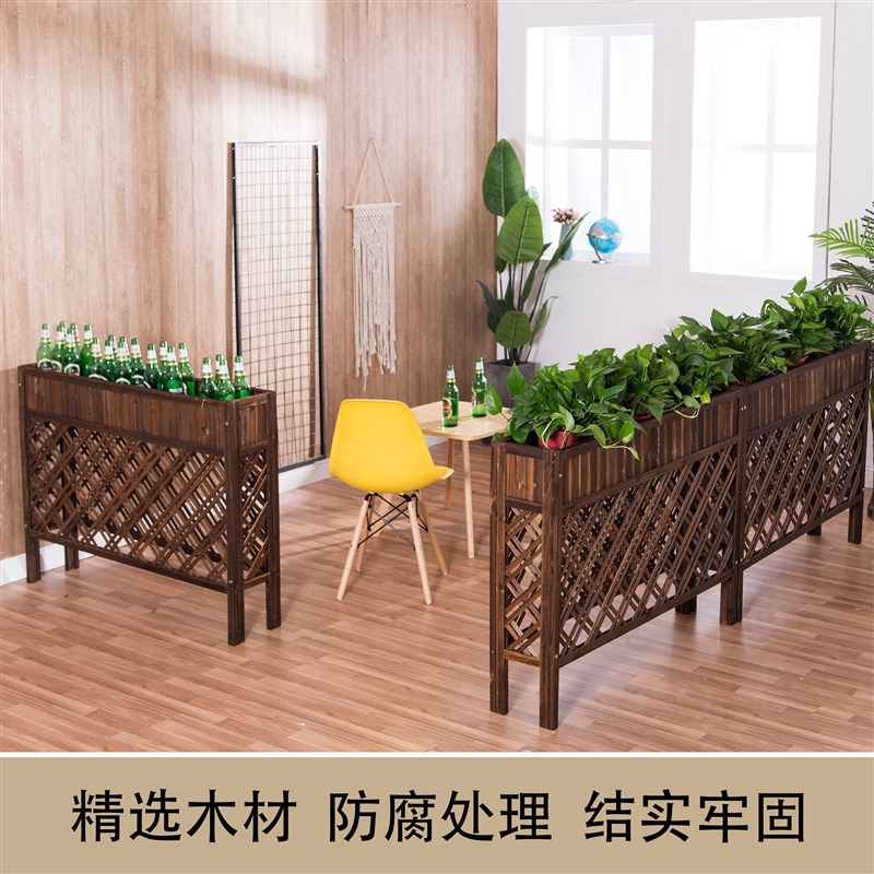 户外防腐木花箱木栅栏围栏花架咖啡餐厅商业街外摆隔断花槽绿植架