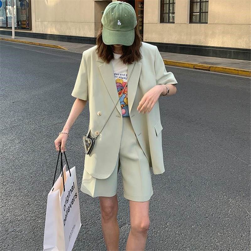 单件/套装 春夏季薄款休闲宽松短袖西装外套女西装短裤两件套2025