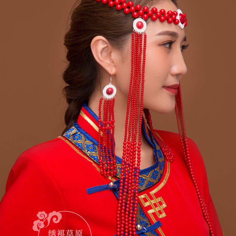 民族舞蹈头饰蒙古族舞台演出表演发饰配饰女士成人新娘款手工串珠
