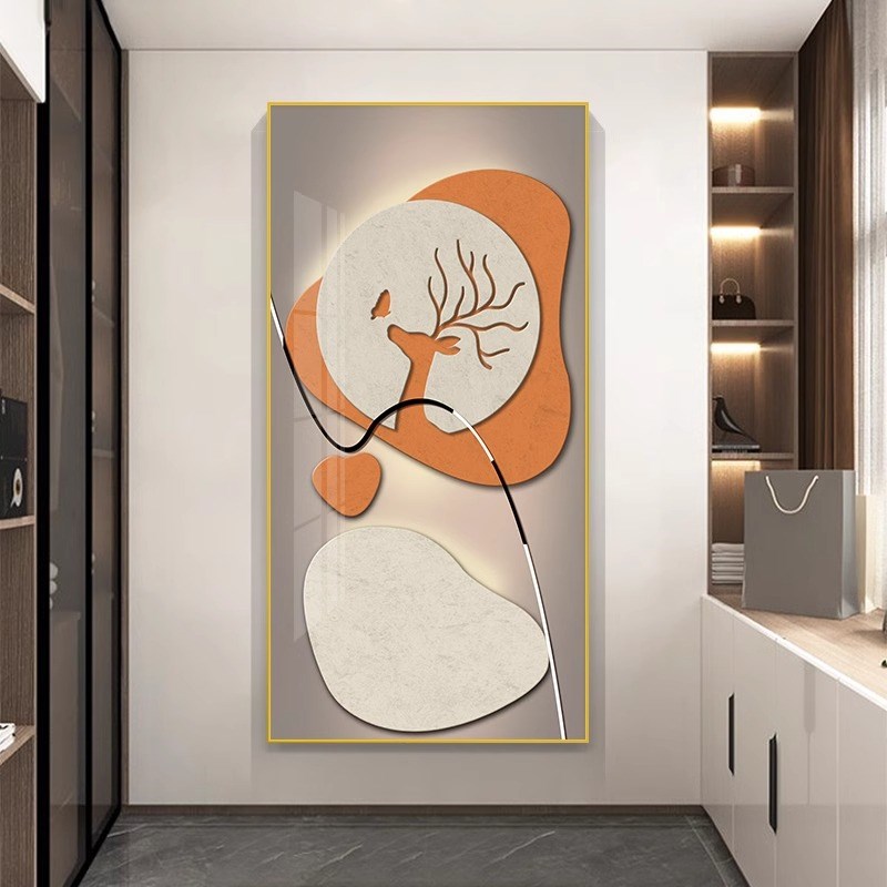 福鹿入户玄关装饰画轻奢高级感简约抽象走廊客厅过道挂画正对门图片