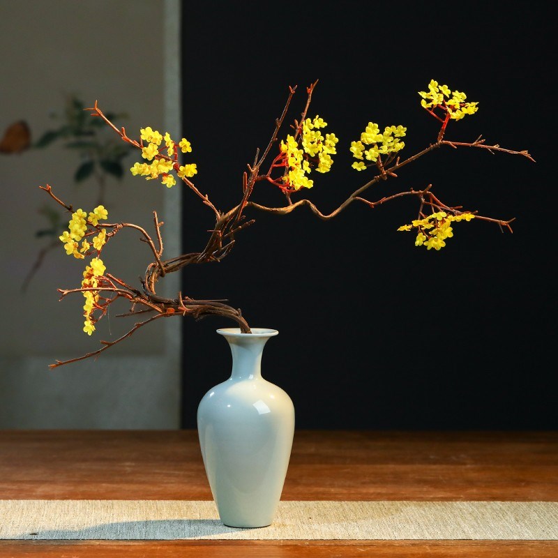 新中式水仙瓶宋代禅意干花插花景德镇陶瓷花瓶客厅装饰品古风摆件