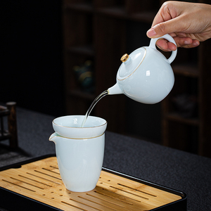 旅行功夫茶具小套装家用简约泡茶壶影青陶瓷茶杯户外茶盘便携式包