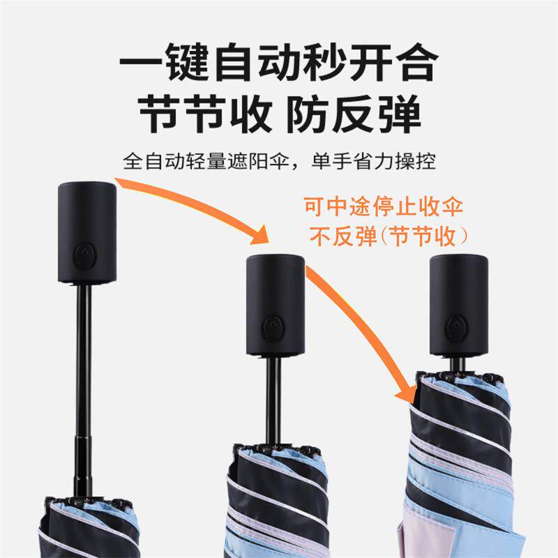 太阳伞日式风格全自动雨伞防反弹节节收强防晒超轻巧短小长遮阳伞