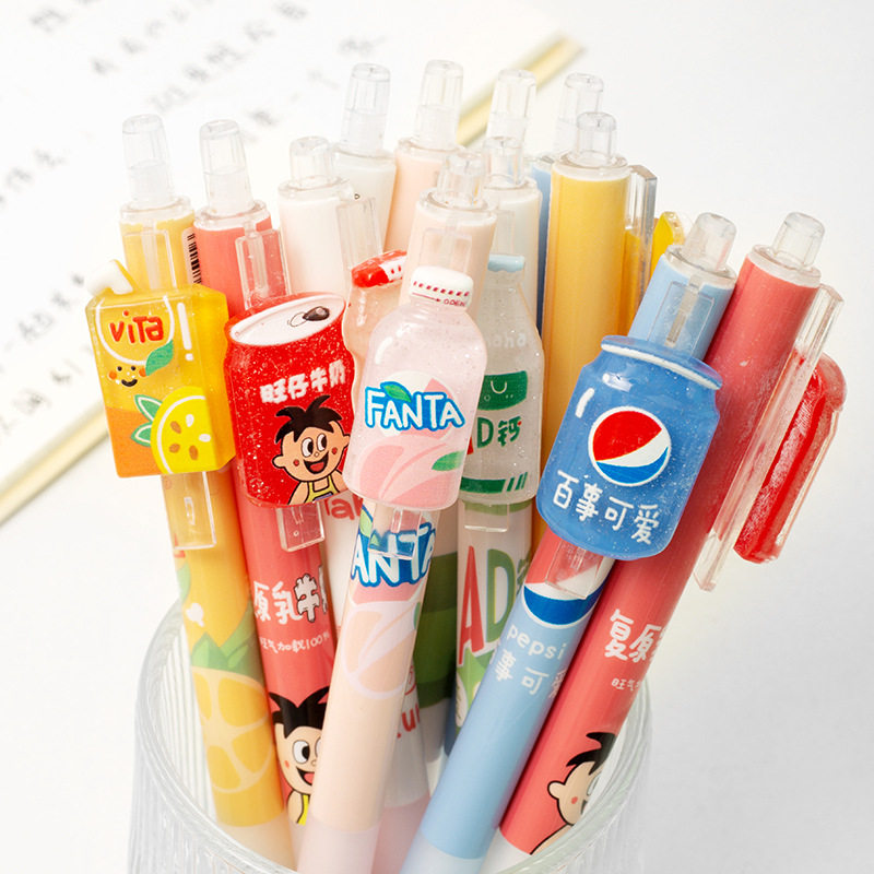 尤美饮料贩卖机热可擦笔蓝色0.5mm按动按压式中性笔水笔小学生专