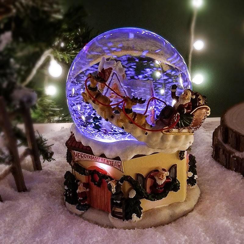 圣诞节水晶球飘雪八音盒圣诞老人音乐盒发条雪球下雪雪花儿童礼物