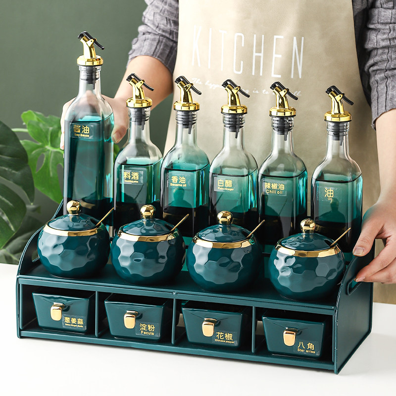 高颜值厨房用品佐料调料盒组合套装家用油盐酱醋调料瓶陶瓷调味罐