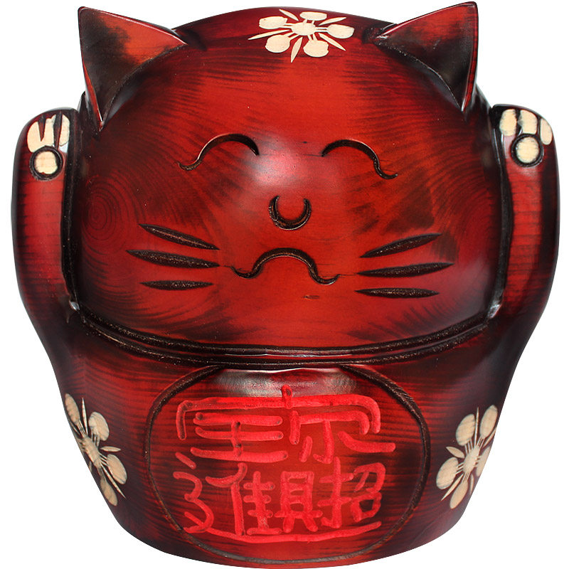 大号木质花脸招财猫硬币存钱罐创意可爱工艺品居家小摆件开店礼品