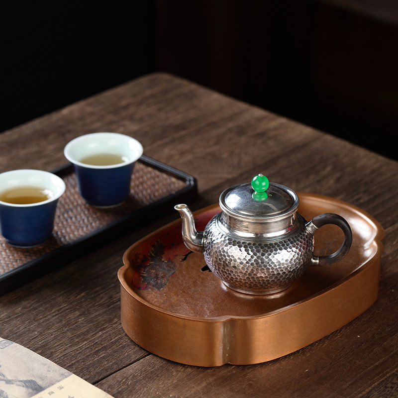 好茗天 纯铜干泡盘储水茶台 家用茶具壶承紫砂壶托紫铜旅行小茶盘