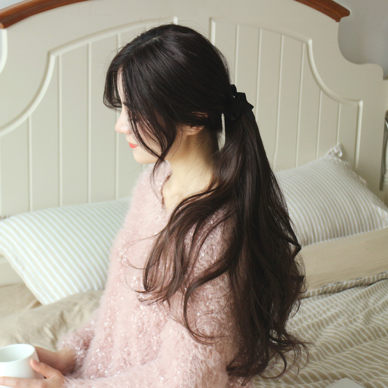 低马尾假发女 绑带式无痕假马尾大波浪长发尾辫子 自然中长卷发片图片