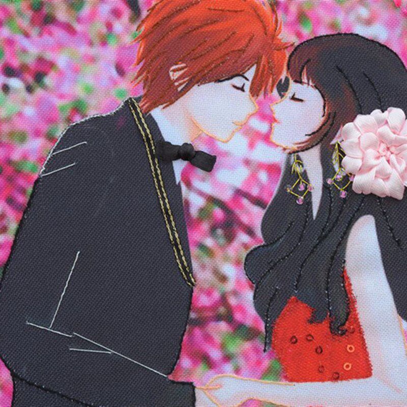 包邮彩印新款丝带绣客厅卧室婚喜庆挂画稳稳的幸福立体绣非十字绣
