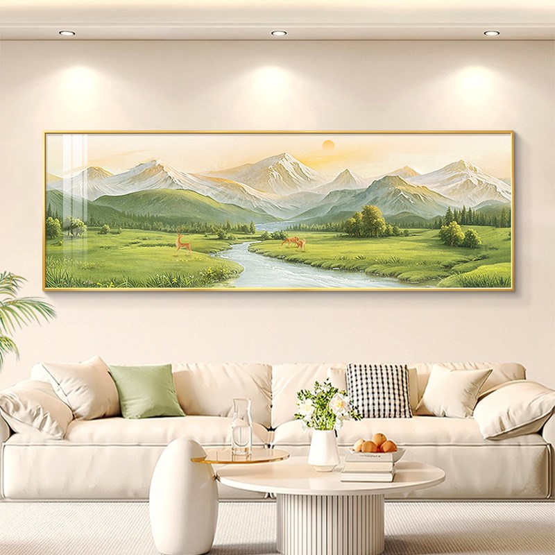 壁画背景墙日照沙发风景装饰画2025挂画金山横幅客厅山水油画新款图片