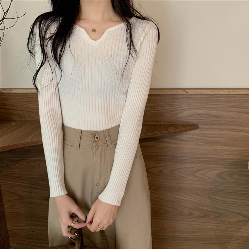 紧身打底衫内搭套头搭配西装针织衫v领薄款毛衣女秋冬设计感上衣