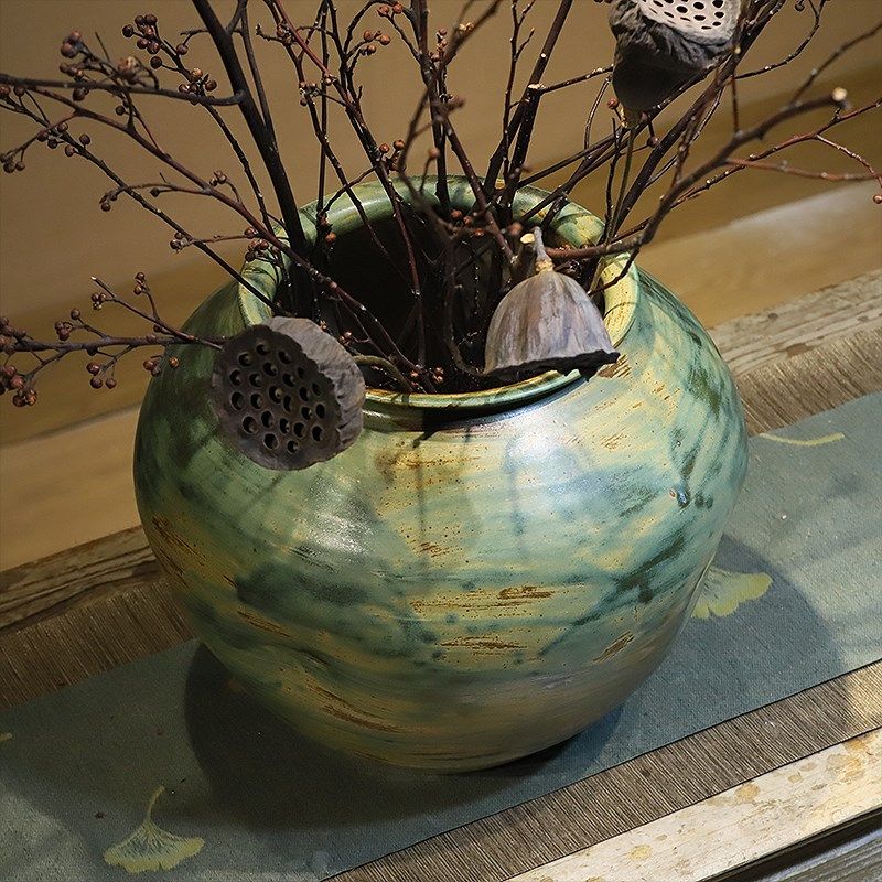 复古怀旧插花器粗陶陶罐插花瓶客厅家居装饰品陶瓷玄关电视柜摆设