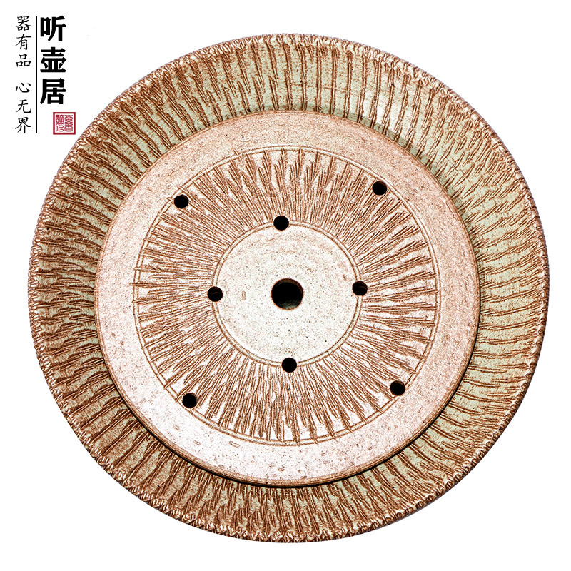 听壶居家用手工粗陶茶盘小型办公室窑变日式干泡台储水式茶具托盘