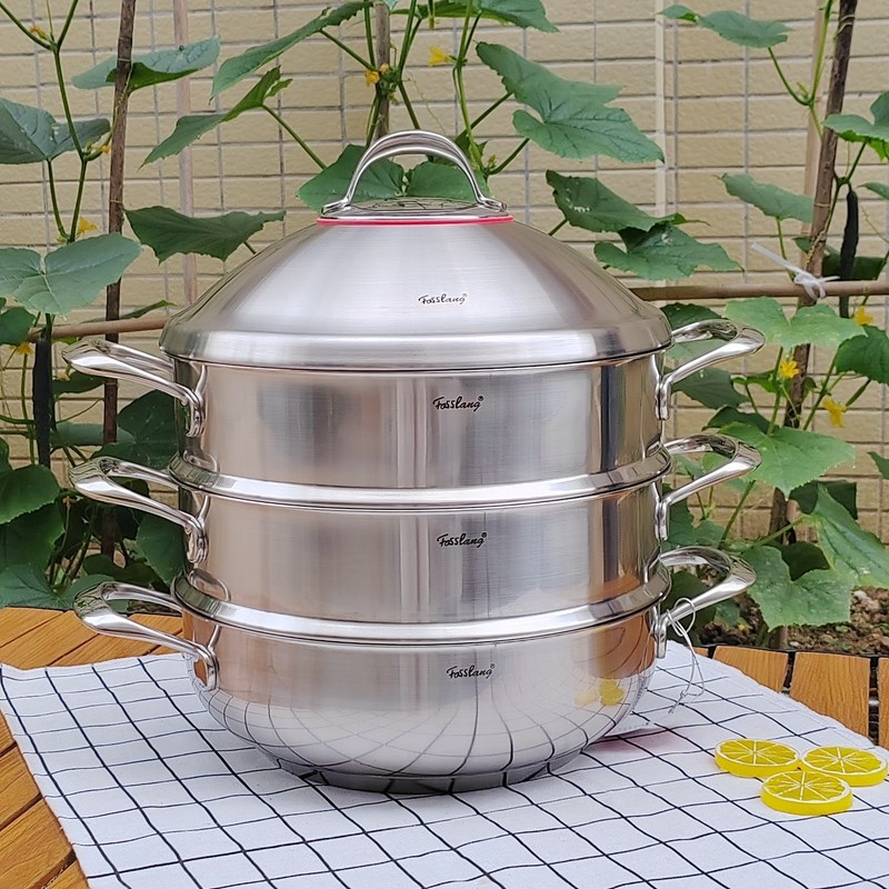 菲仕朗18-10不锈钢蒸锅笼屉多功能炒锅火锅边炉炖煮焖烧锅30CM