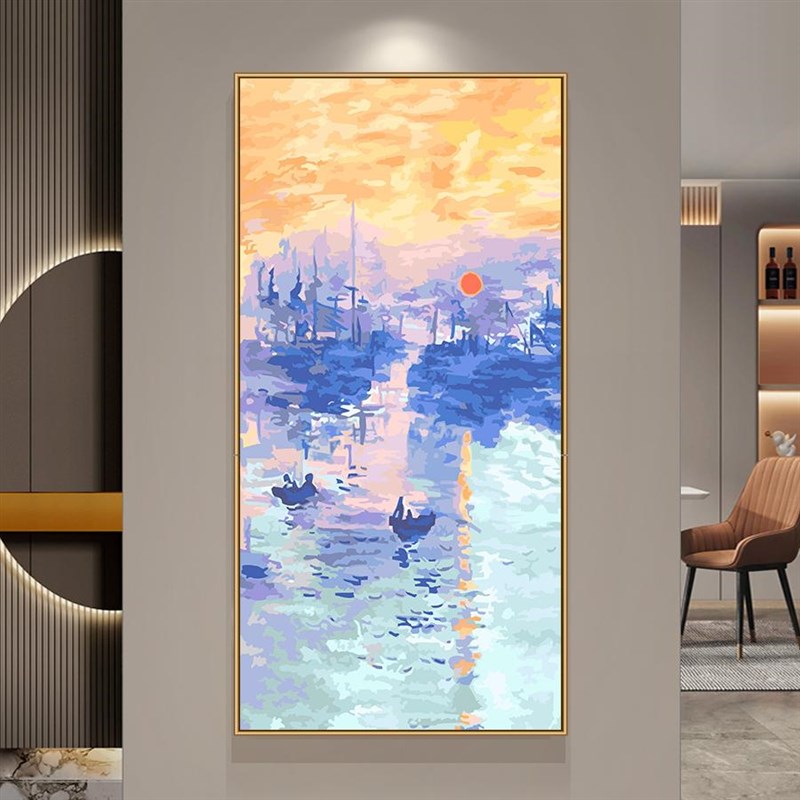 自油自画数字油画diy填色绘手工填充油彩玄关装饰画 莫奈日出印象