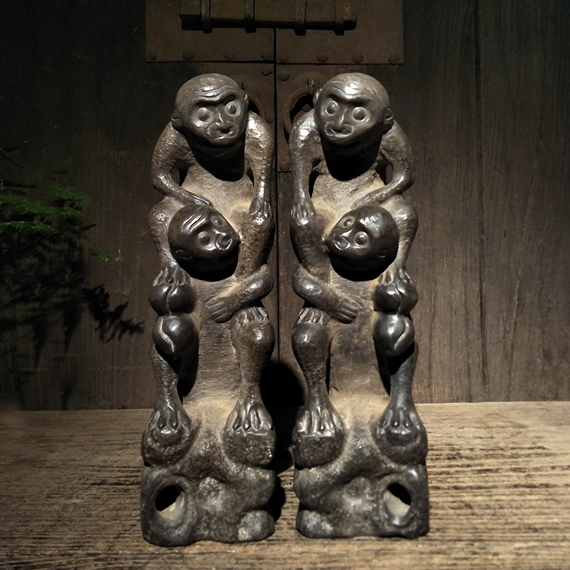 仿古石雕青石民俗怀旧辈辈封侯拴马桩中式复古摆设摆件收藏品包邮