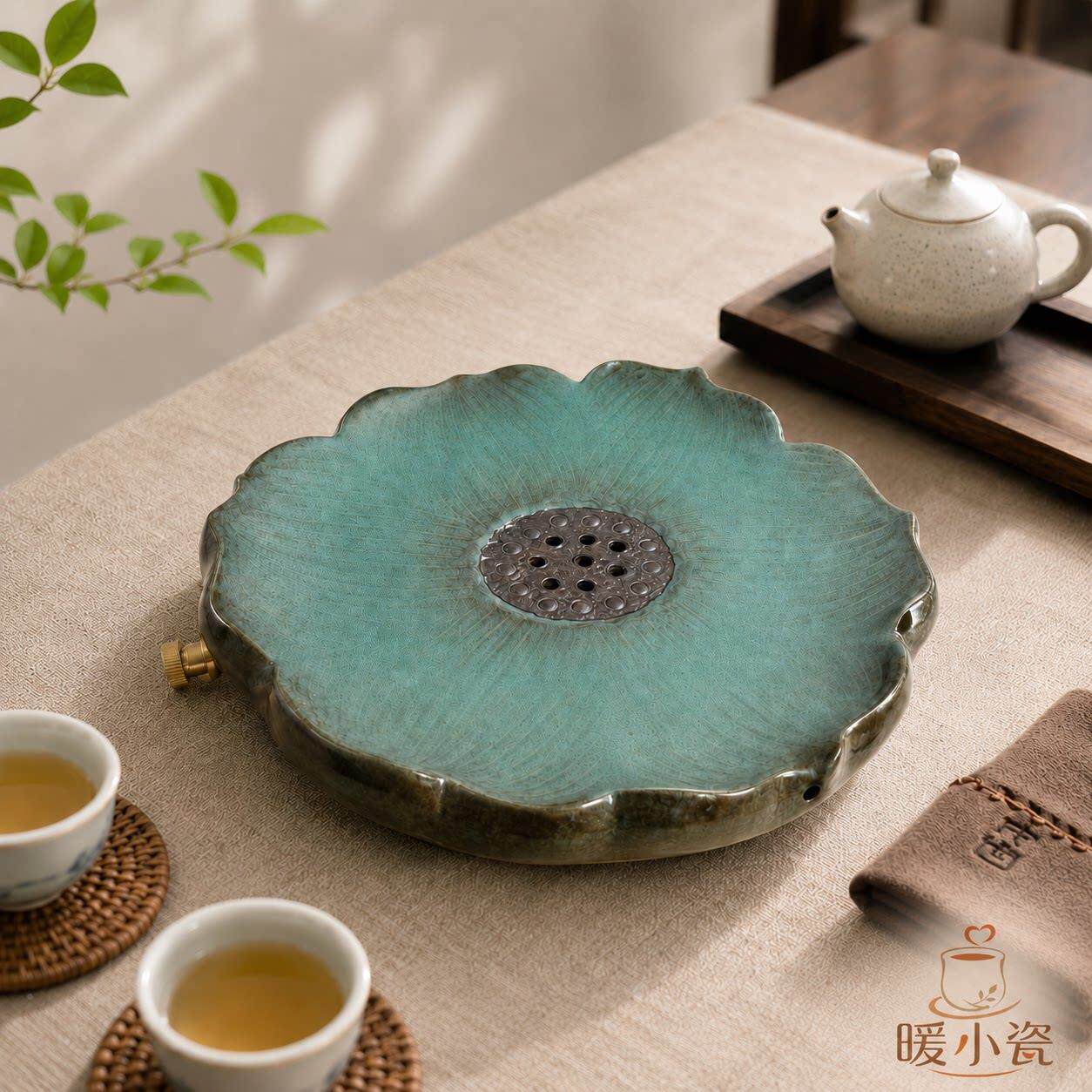 暖小瓷青野莲蓬干泡盘家用干BCA意泡小号茶盘禅陶瓷茶托壶承储水