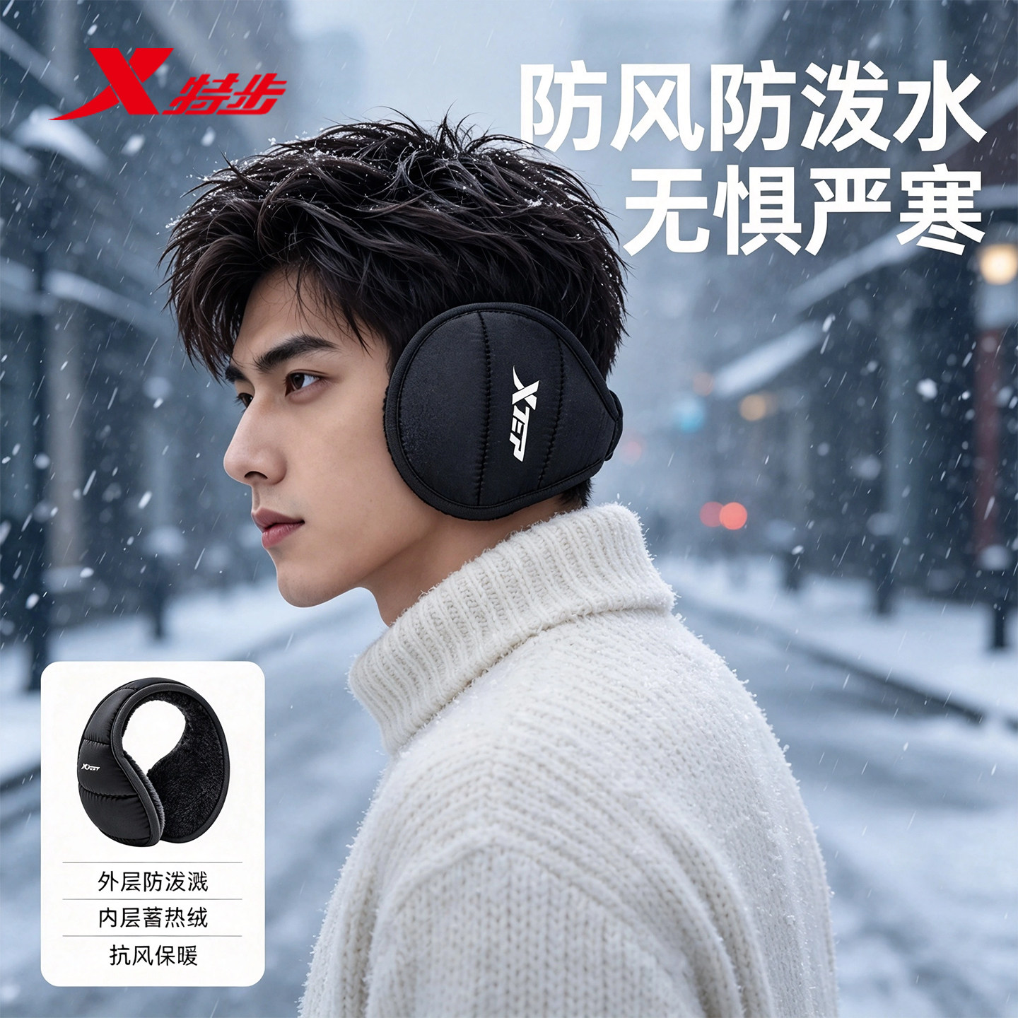 特步冬季加绒防水保暖骑行耳套