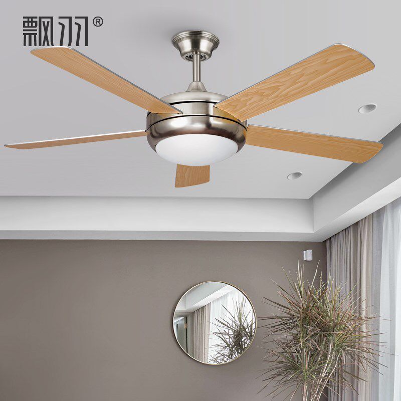 飘羽简约复古吊扇灯木叶静音带灯电扇客厅餐厅风扇灯loft吊灯风扇