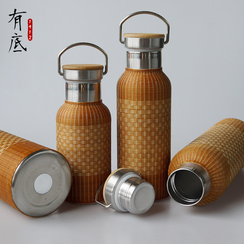 特色瓷胎竹编茶杯竹丝扣瓷保温杯热水壶不锈钢便携旅行大容量茶壶