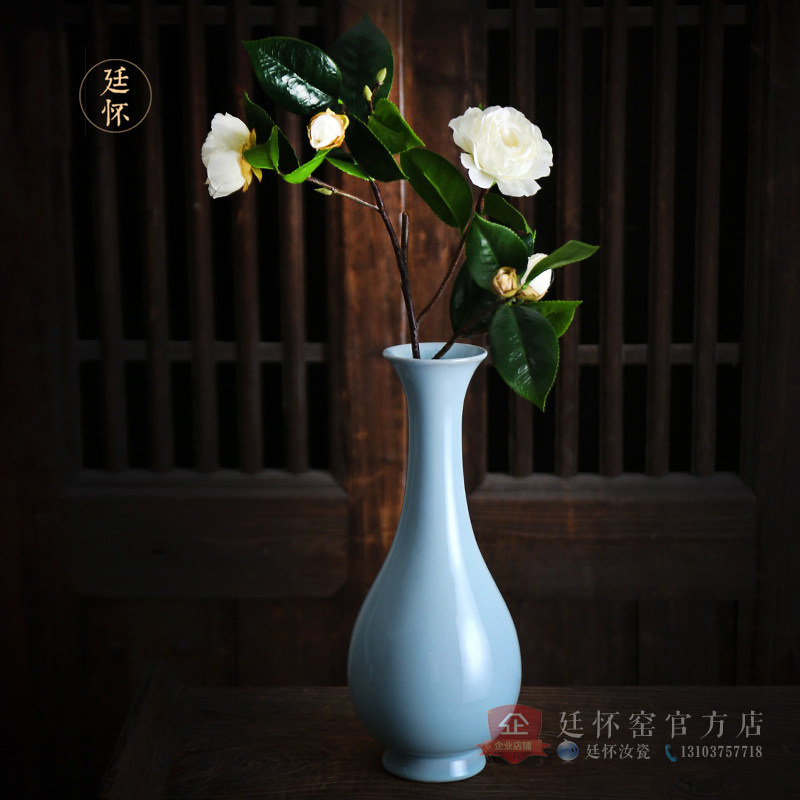 廷怀汝窑陶瓷花瓶玉壶春简约汝瓷花瓶客厅家居摆件新中式复古插花