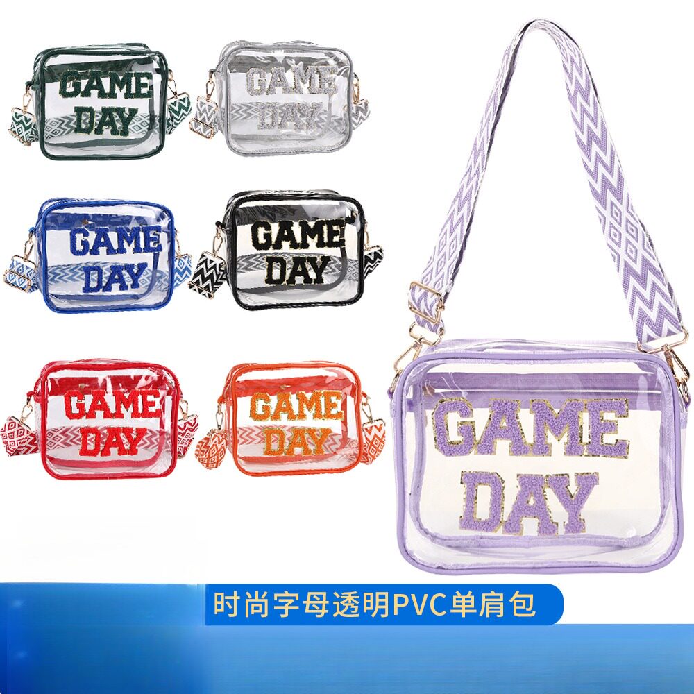 户外轻量化透明PVC斜挎小包刺绣