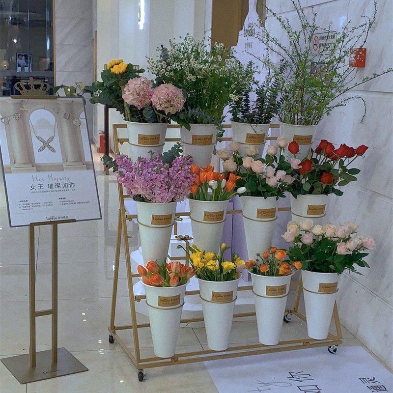 花店花架鲜花展示架铁艺多层货架大号花桶架摆摊卖花花架婚庆用品
