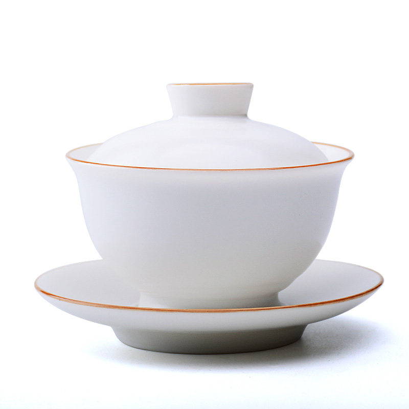 盖碗茶杯 茶具白瓷大号耐热手抓三才碗 泡茶碗功夫荼具陶瓷敬茶碗图片