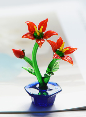 日式手工玻璃工艺品摆件小花盆景花向日葵雏菊玫瑰郁金香植物包邮