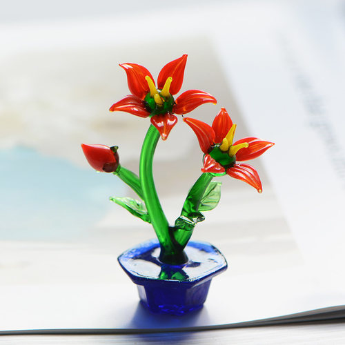 日式手工玻璃工艺品摆件小花盆景花向日葵雏菊玫瑰郁金香植物包邮