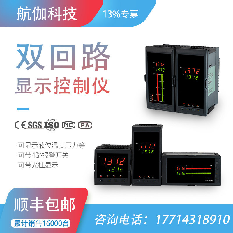 双回路数显仪表温度液位显示压力控制器4~20mA/PT100显示仪RS485