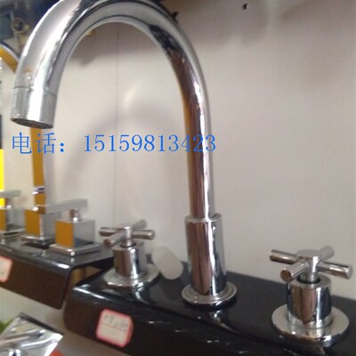 铜分体式面盆水龙头双把三孔冷热洗脸盆台盆龙头洗脸盆旋转龙头